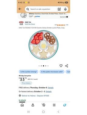 OXO Blue and white divided snack serving tray with lid